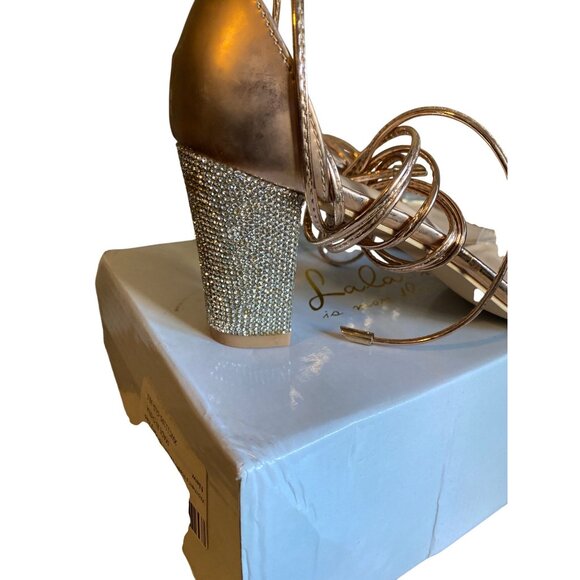 Lala Ikai Womens Rose Gold Square Toe Heels With Rhinestone Block Heel & Clear S - Picture 2 of 7